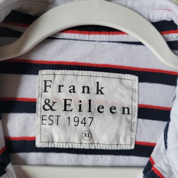 Frank & Eileen Cotton Patrick Popover Henley Top Striped Size XL White Navy Red - Picture 6 of 12
